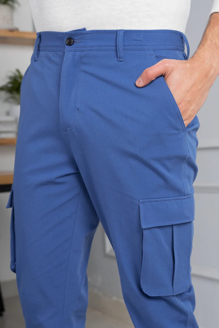 Airforce Blue Stretch Cargo Pants - Image 3