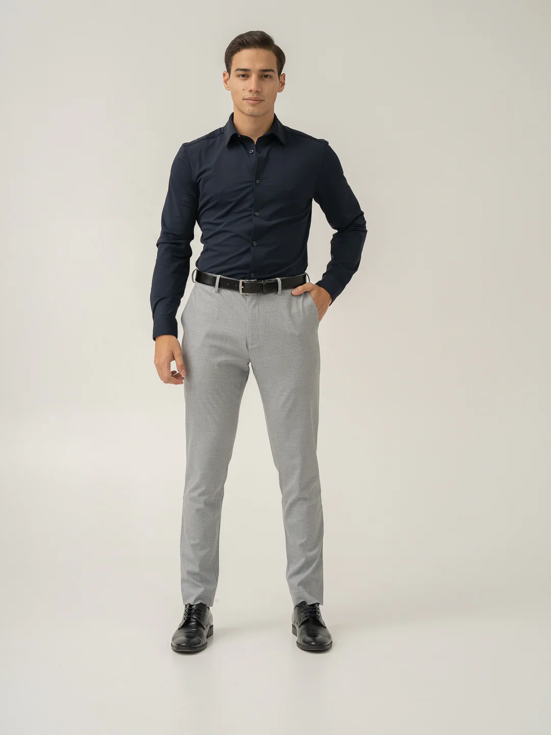 Armour Grey Micro Checks Slim Fit Stretch Formal Pant - Image 8