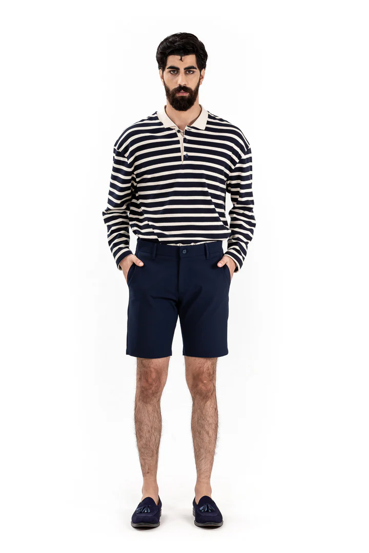 Eco Navy Stretch Chino Shorts - Image 3