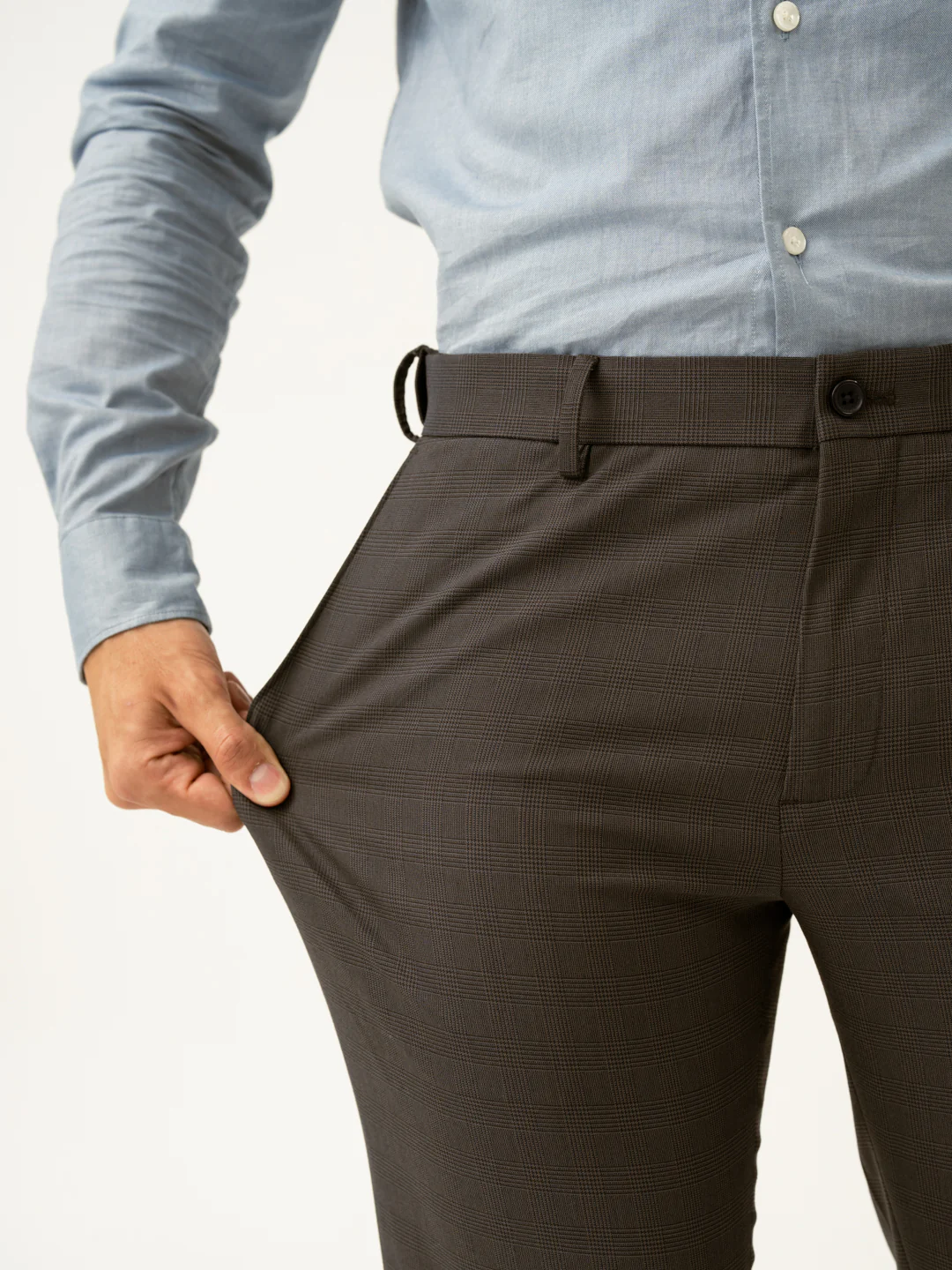 Charcoal Checks Slim Fit Formal Stretch Pants - Image 3