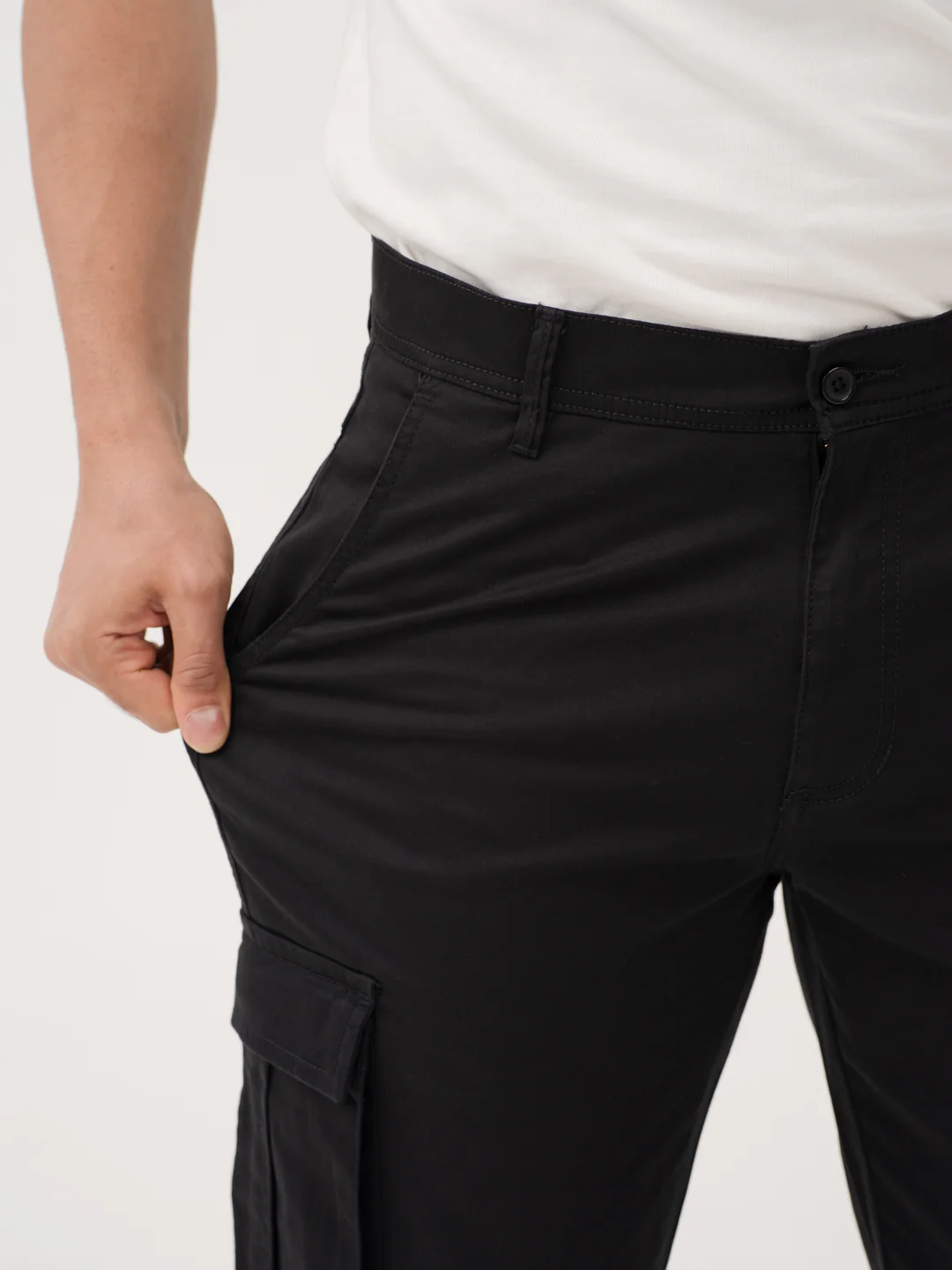 City Black Relaxed Fit Stretch Cargo Pants - Image 4