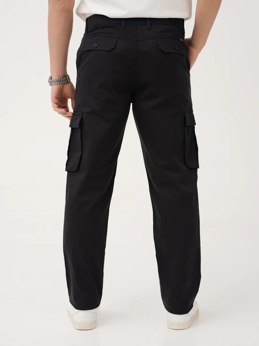 City Black Relaxed Fit Stretch Cargo Pants - Image 7