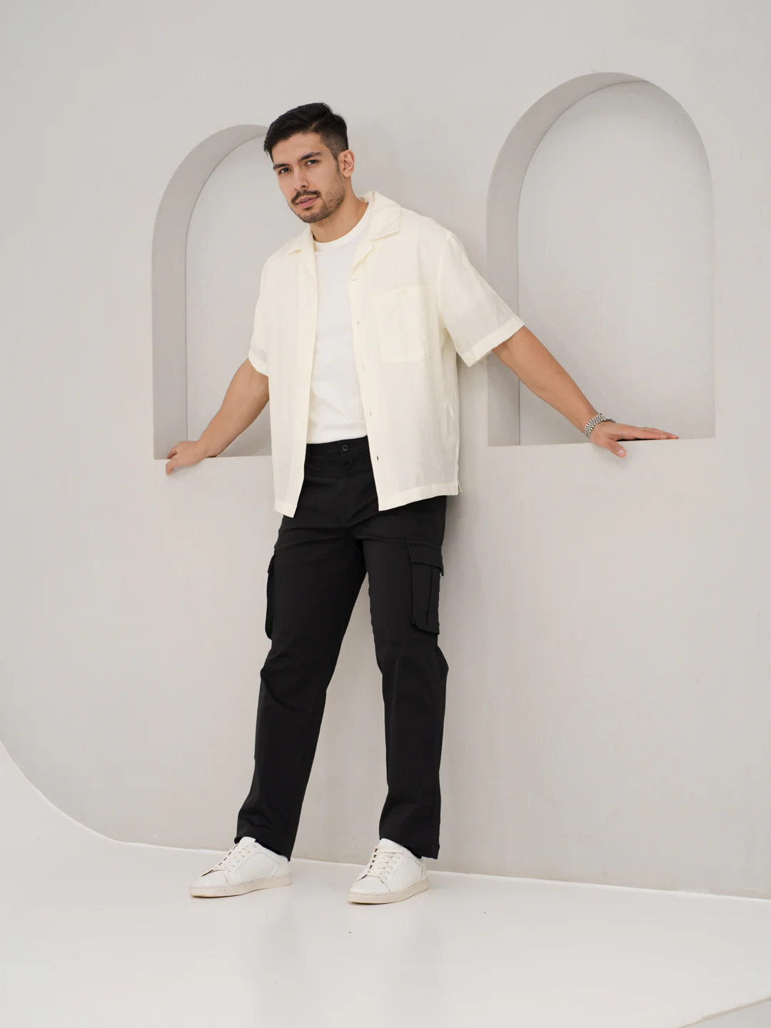 City Black Relaxed Fit Stretch Cargo Pants - Image 8