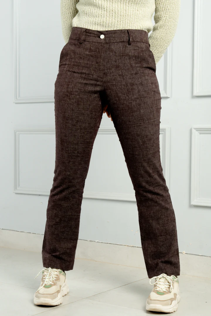 Coconut Brown Checks Women Pants - Image 6