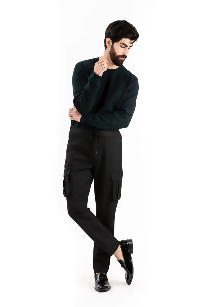 Ebony Black Stretch Cargo Pants - Image 4