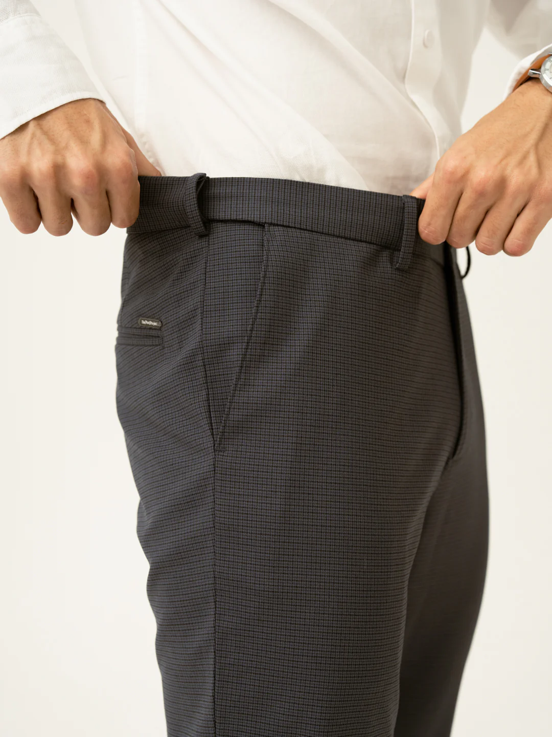 Gunmetal Grey Micro Checks Slim Fit Stretch Formal Pant - Image 4