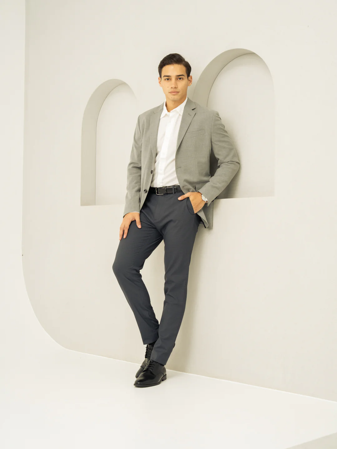 Gunmetal Grey Micro Checks Slim Fit Stretch Formal Pant - Image 7