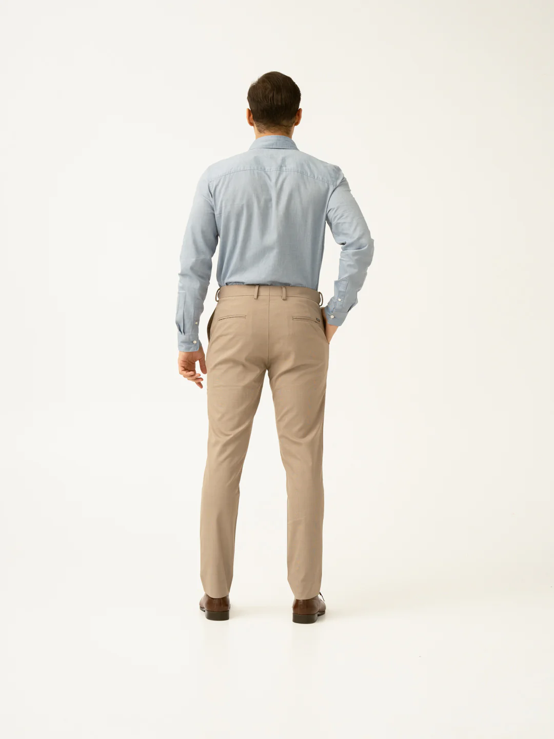 Sand Beige Checks Formal Slim Fit Stretch Pants - Image 5