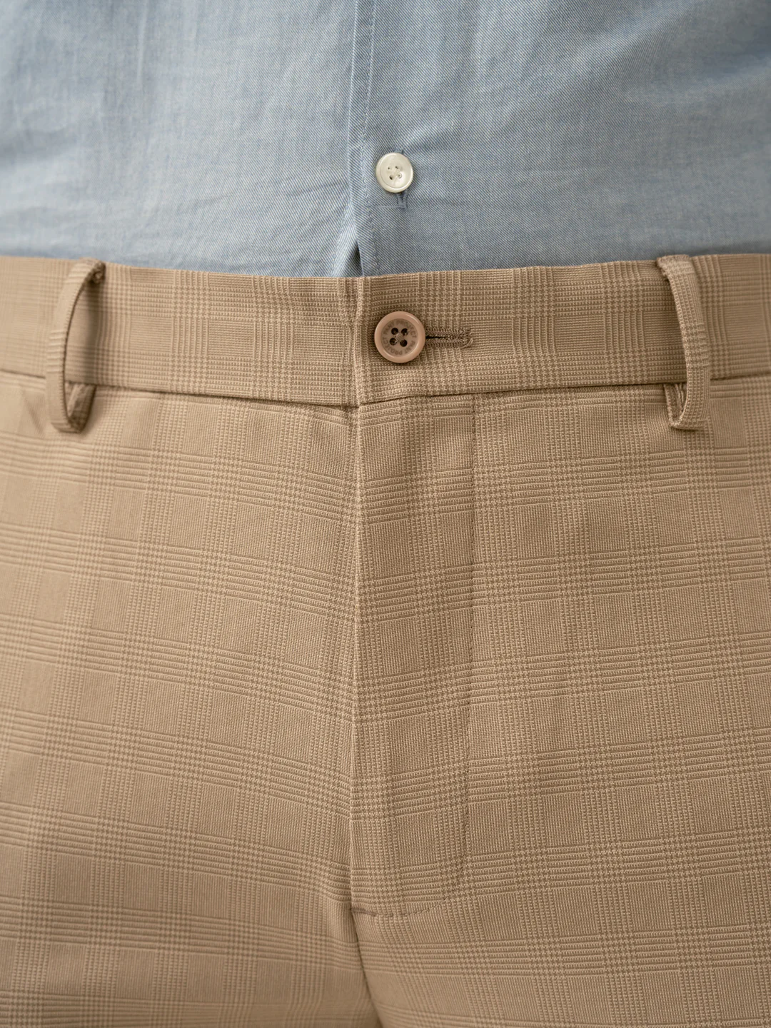 Sand Beige Checks Formal Slim Fit Stretch Pants - Image 9