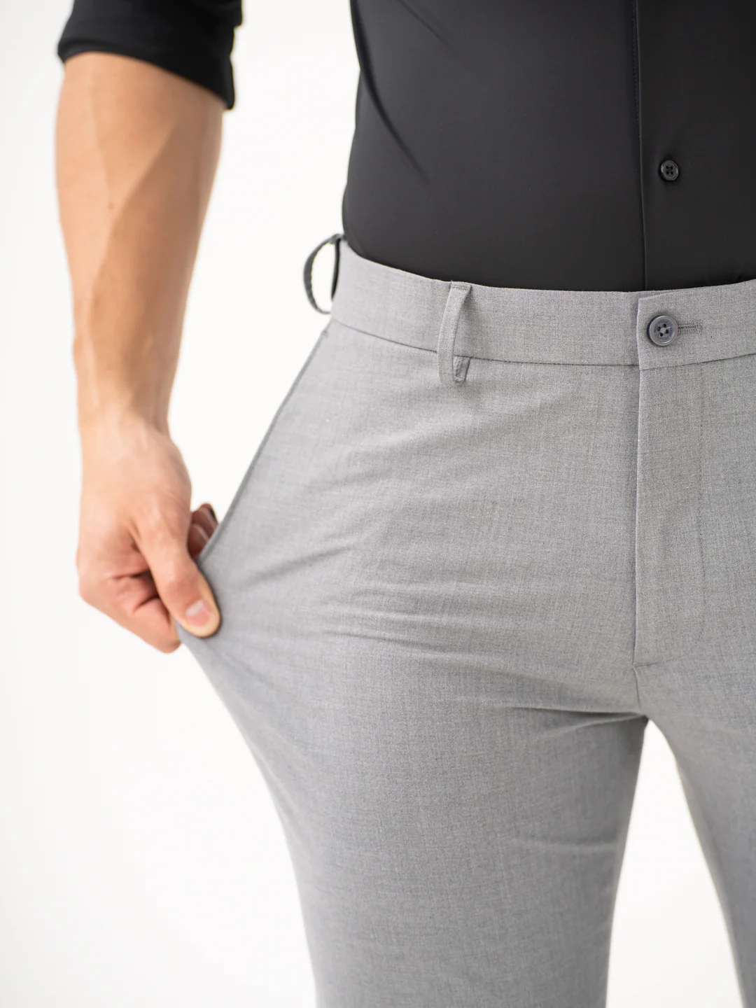 Effortless Grey Slim Fit Stretch Formal Pants - Image 3