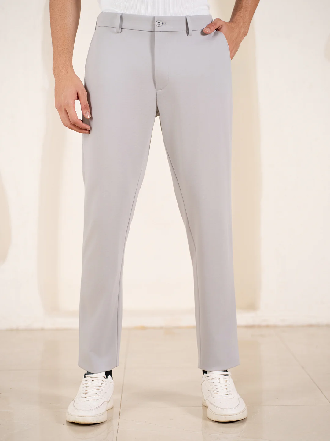 Malai Light Grey Soft-touch Slim Fit Power Stretch Pants - Image 9