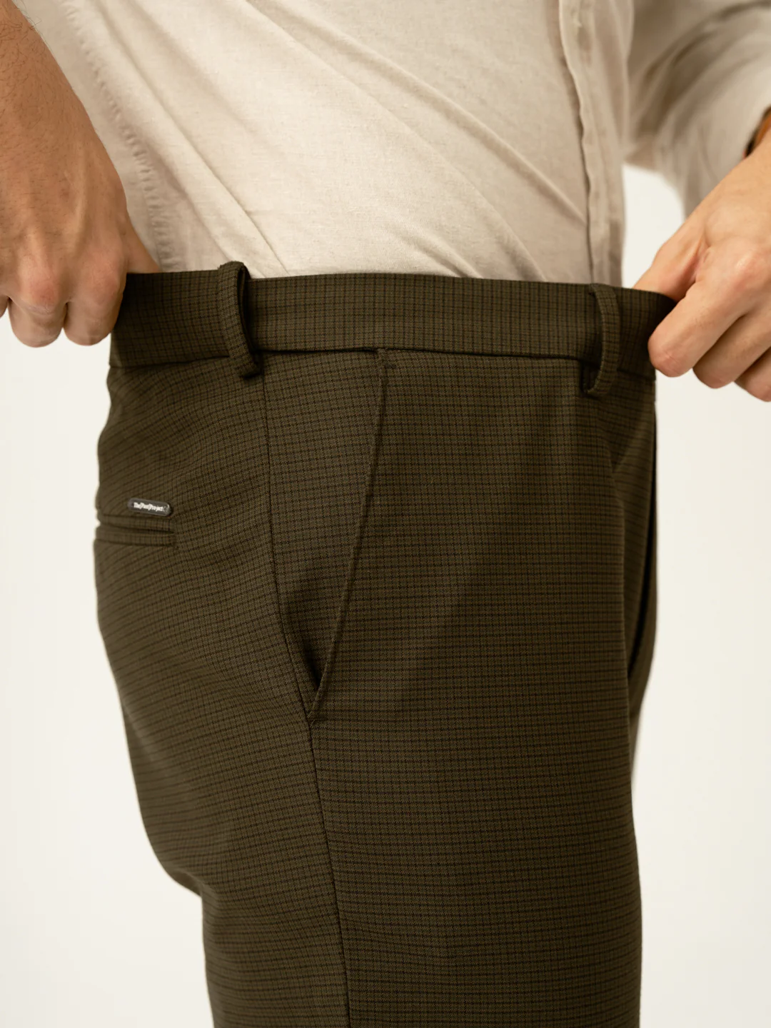 Moss Green Micro Checks Slim Fit Stretch Formal Pant - Image 4