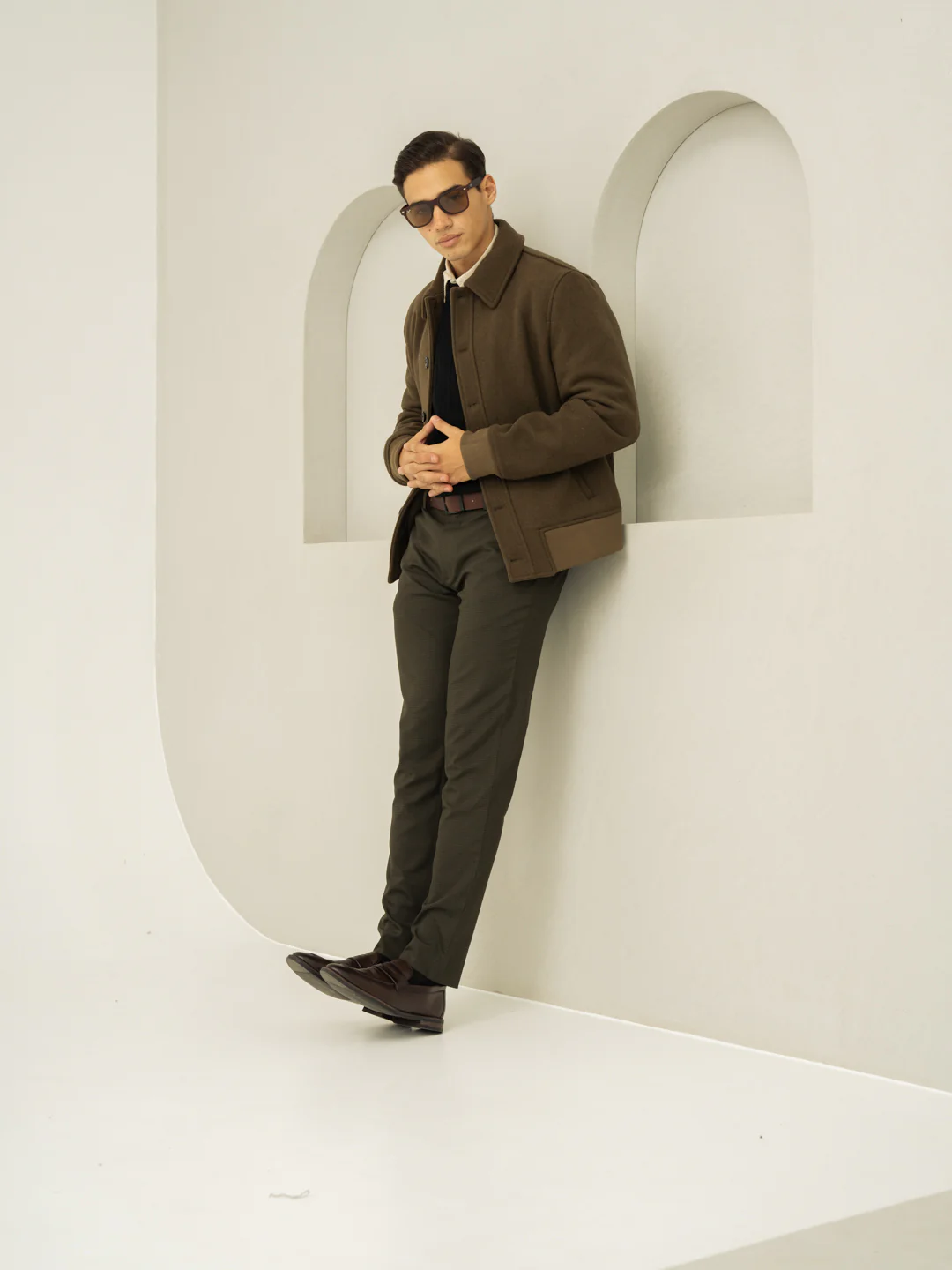 Moss Green Micro Checks Slim Fit Stretch Formal Pant - Image 6