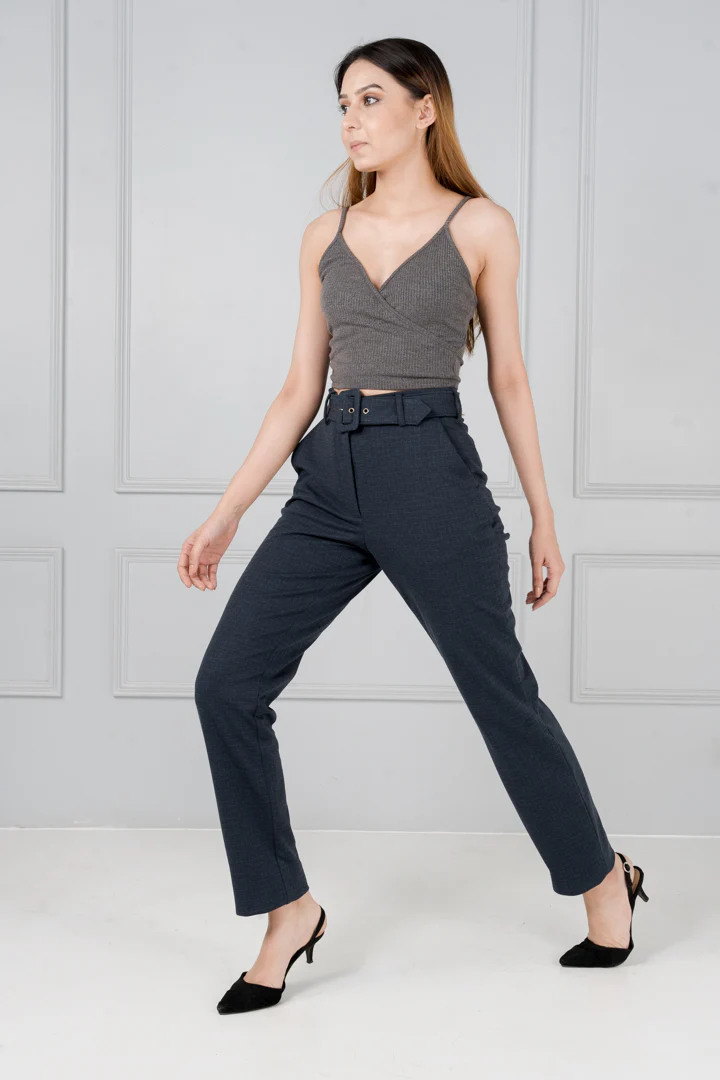 Navy Blue Checks Power-Stretch Pants - Women - Image 4