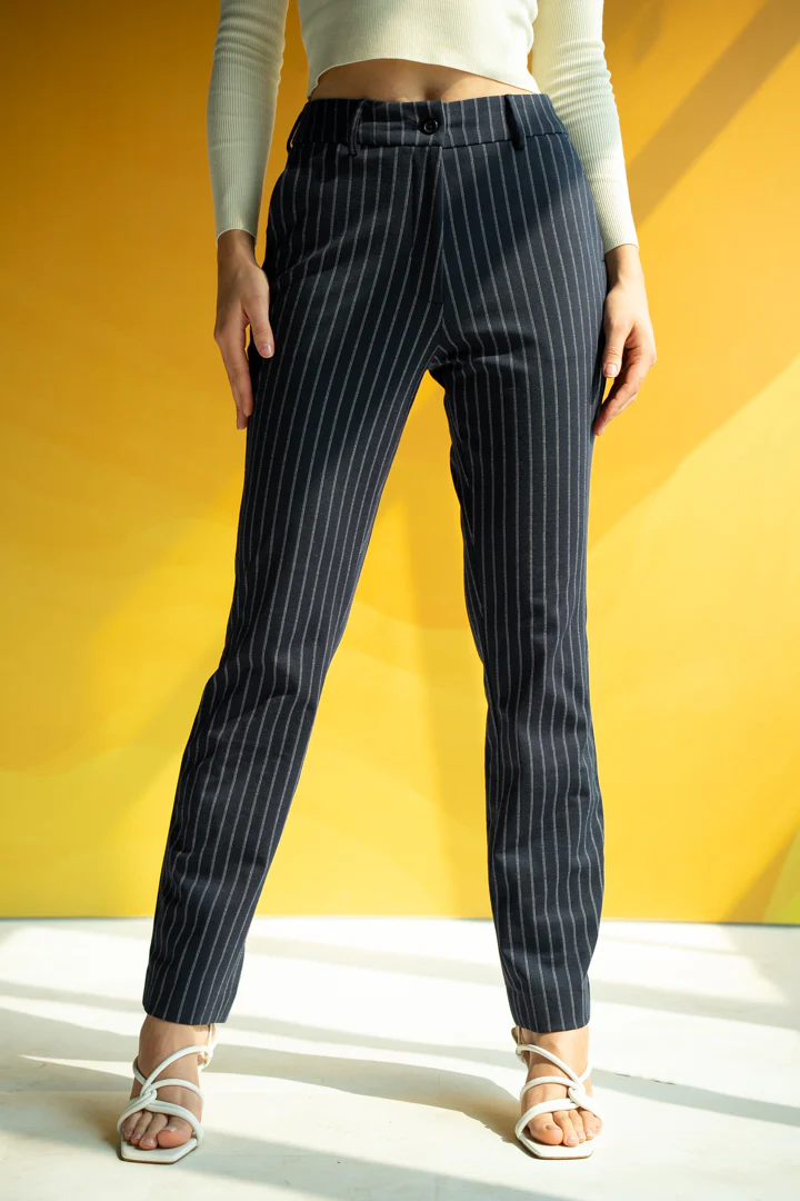 Navy Blue Pinstripe Power-Stretch Women Pants - Image 5