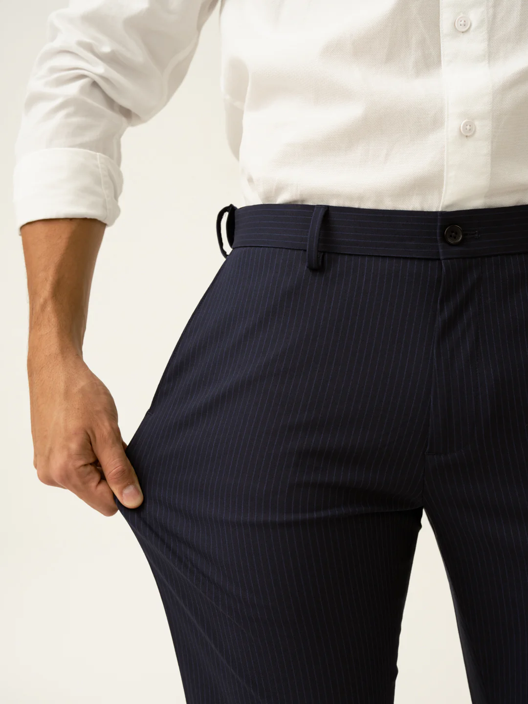 Dark Navy Stripes Slim Fit Formal Stretch Pants - Image 3