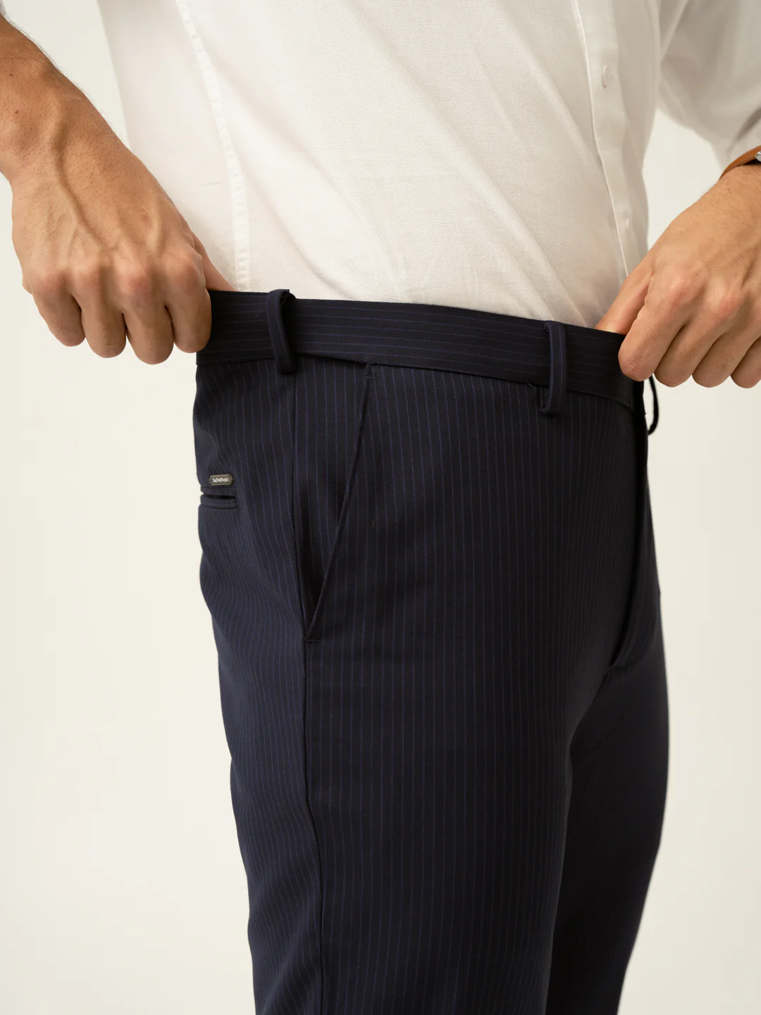 Dark Navy Stripes Slim Fit Formal Stretch Pants - Image 4