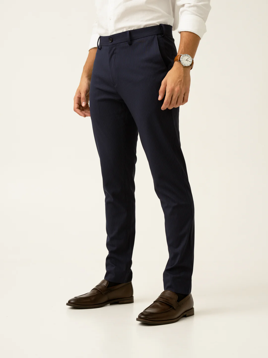 Dark Navy Stripes Slim Fit Formal Stretch Pants - Image 5