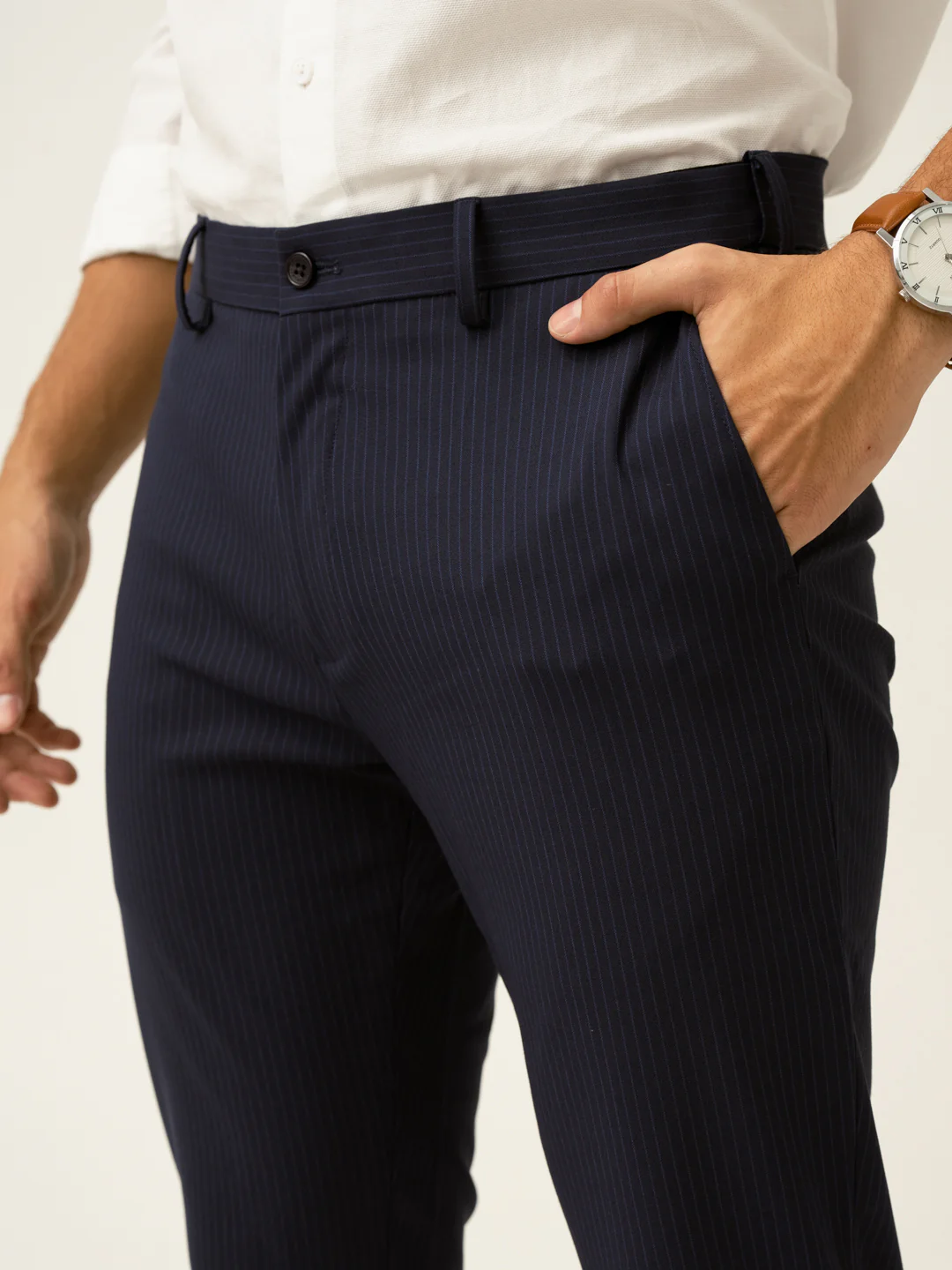 Dark Navy Stripes Slim Fit Formal Stretch Pants - Image 6