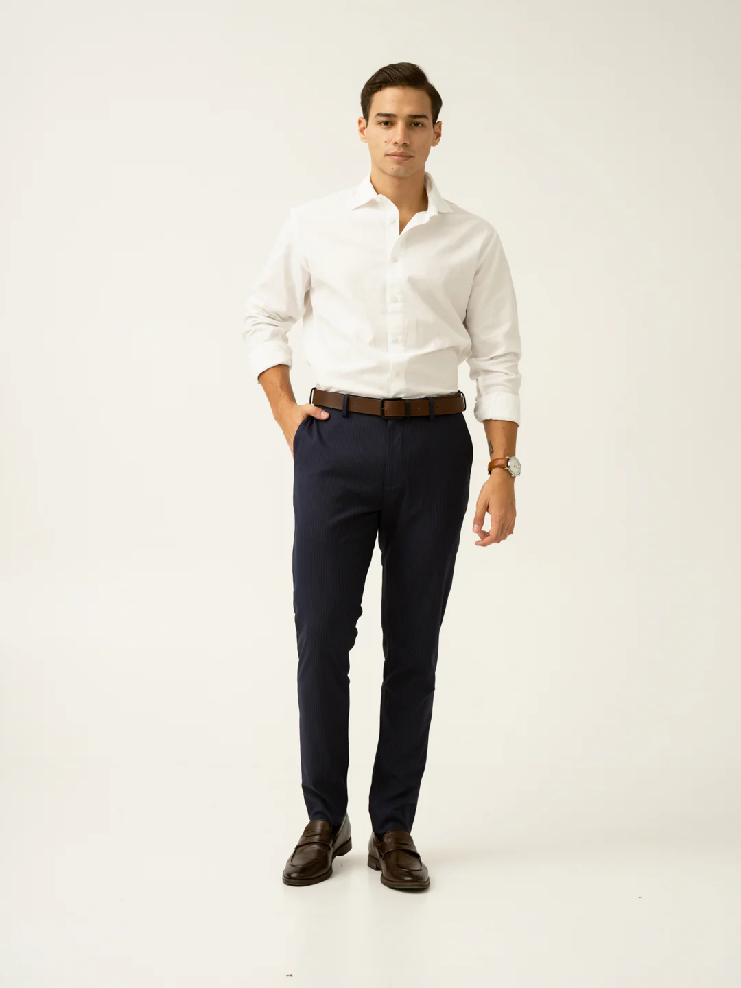 Dark Navy Stripes Slim Fit Formal Stretch Pants - Image 7