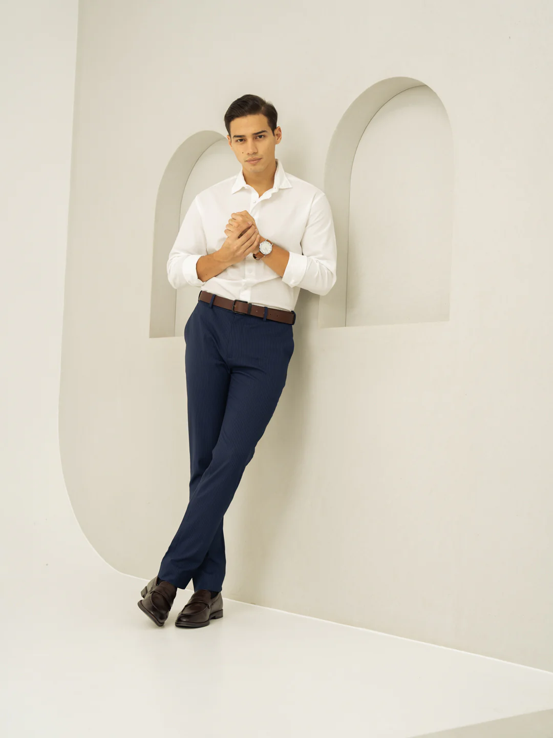 Dark Navy Stripes Slim Fit Formal Stretch Pants - Image 8
