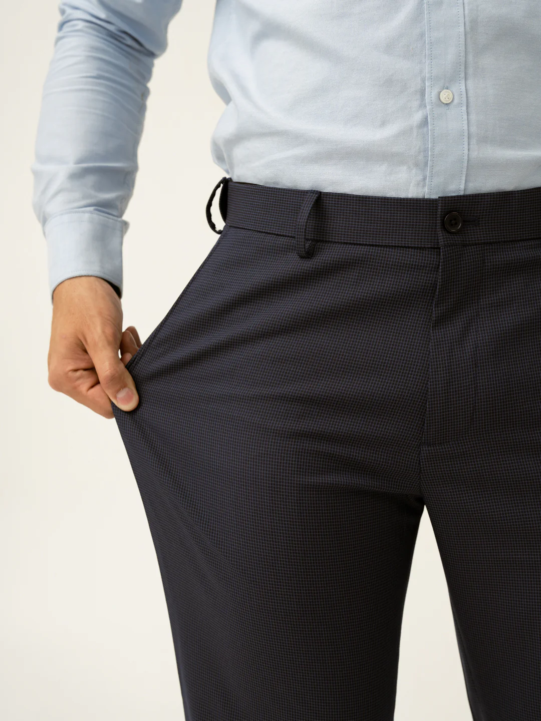 Whale Blue Mini Checks Relaxed Fit Stretch Formal Pants - Image 3